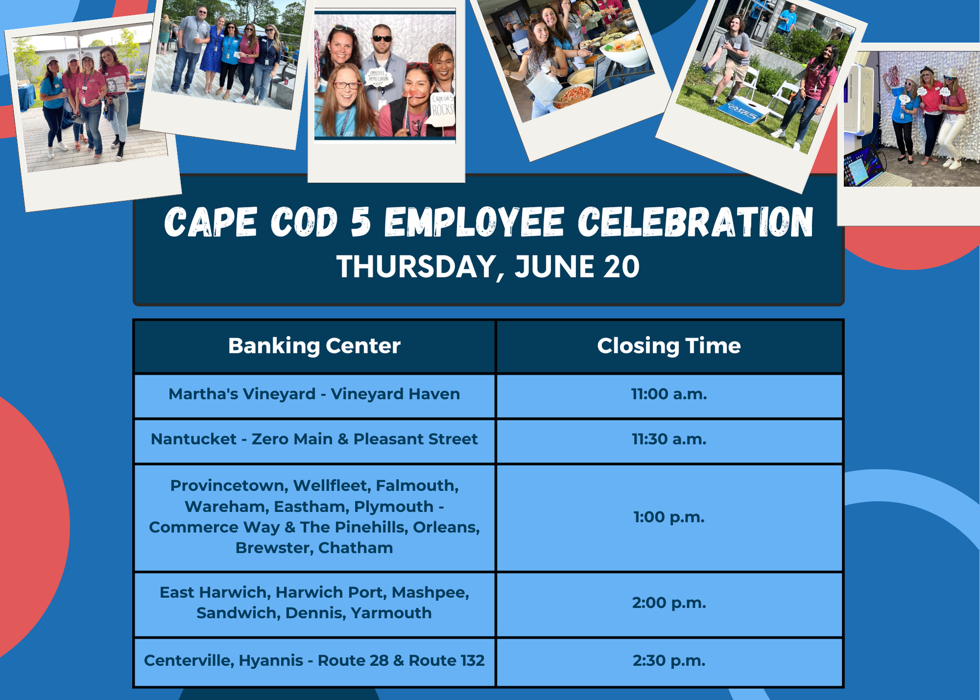 Employee Celebration Closing Times