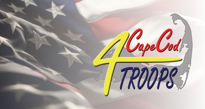 Cape Cod Cares for the Troops logo and American flag