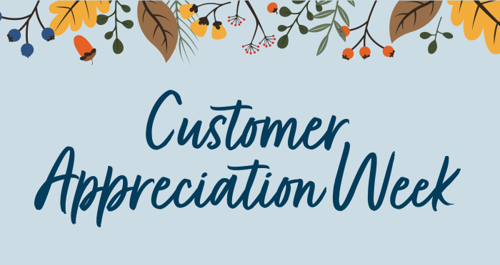 Customer Appreciation Week logo with fall leaves border